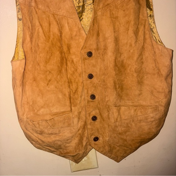 Men's Brown Suede Vest Mens Large Suede Leather Tan Button Tag Real Leather Made - Picture 2 of 8